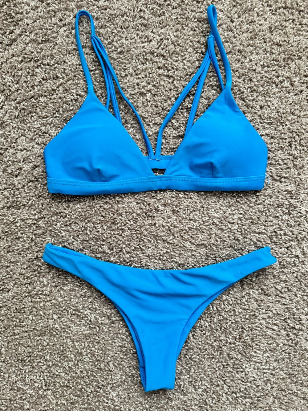 Bright Blue Strappy Bikini Set Minimal Cheeky Swimwear XS Y2K Style